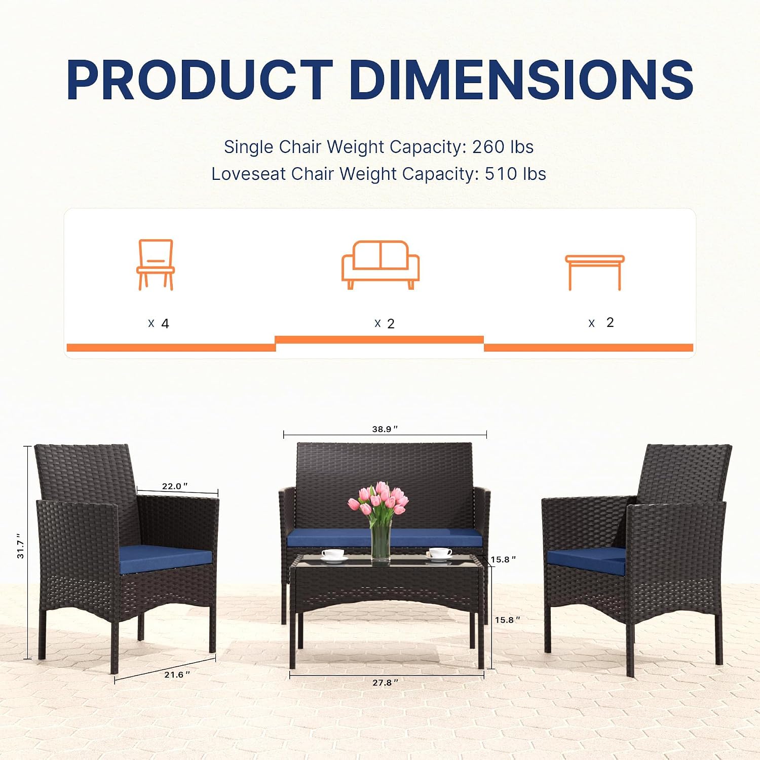 8 Pieces Patio Furniture Set,  - Outdoor Furniture Metal Chairs 评论和价格